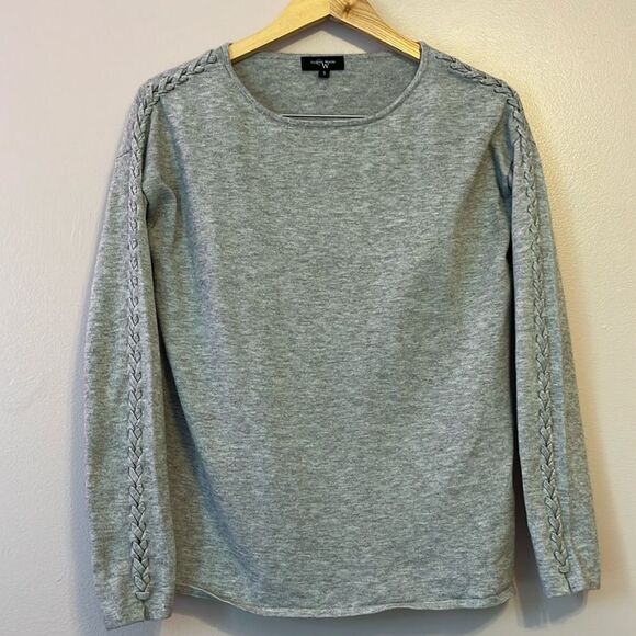Colourworks Women’s Izy Braided Sleeve Sweater Heather Gray Size Small EUC - Picture 1 of 9
